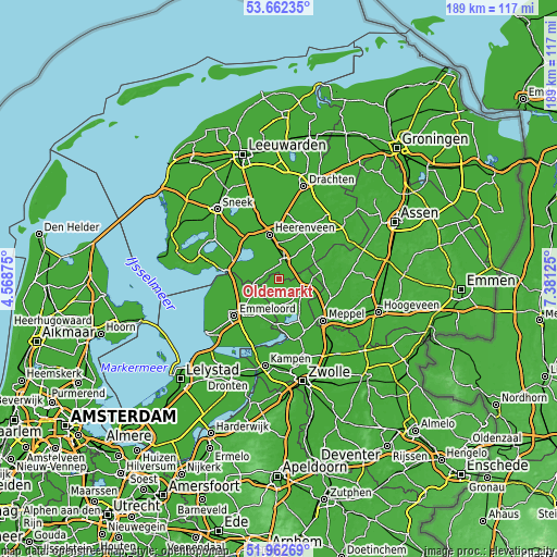 Topographic map of Oldemarkt