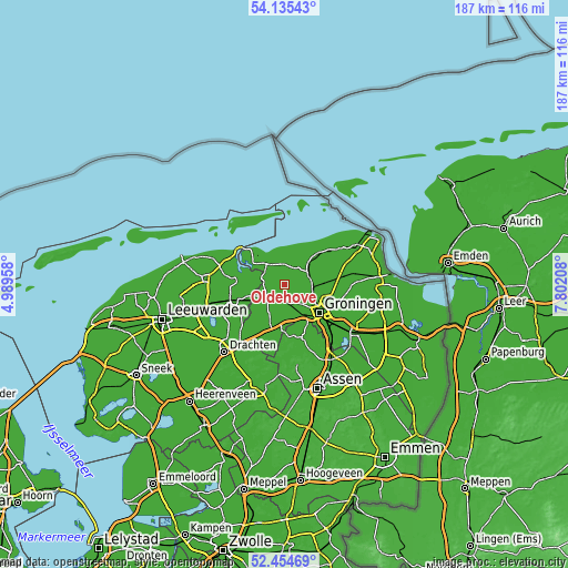 Topographic map of Oldehove