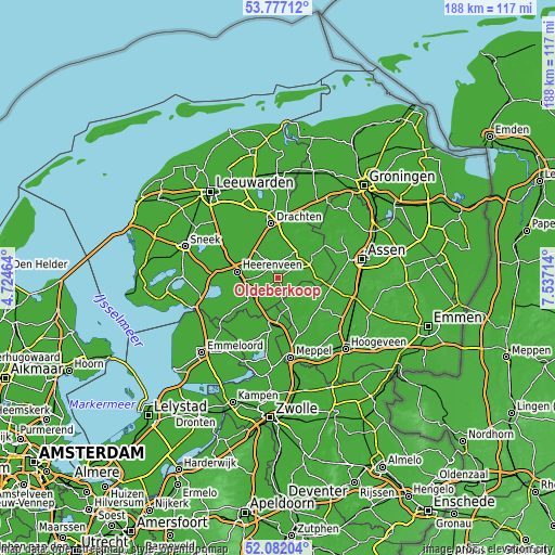Topographic map of Oldeberkoop