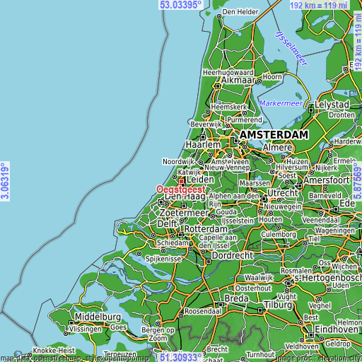 Topographic map of Oegstgeest