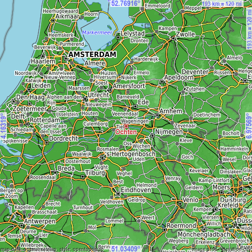 Topographic map of Ochten