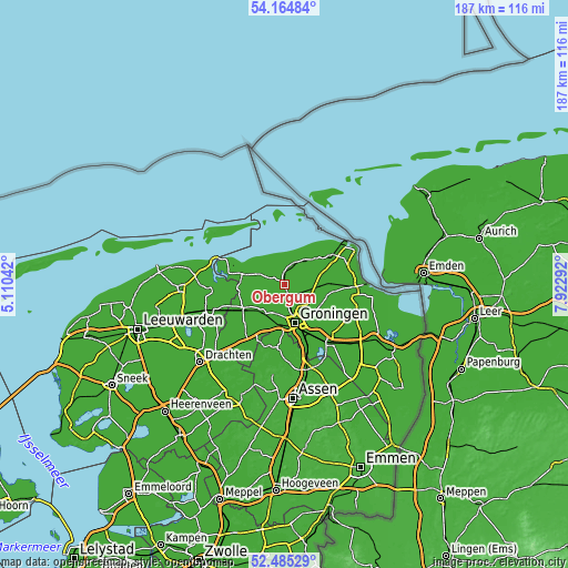 Topographic map of Obergum