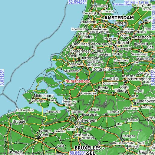 Topographic map of Numansdorp