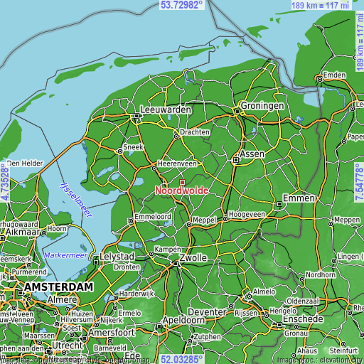 Topographic map of Noordwolde