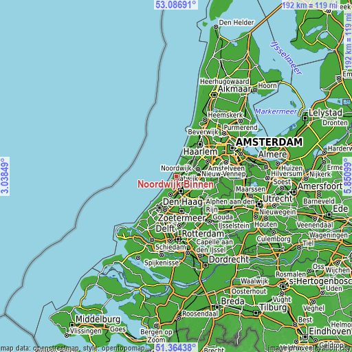 Topographic map of Noordwijk-Binnen