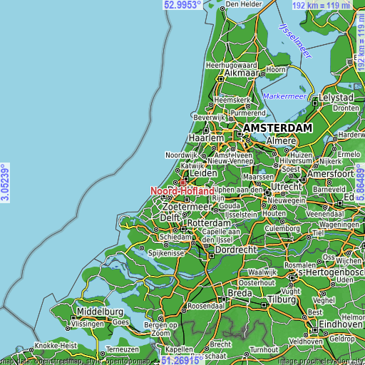 Topographic map of Noord-Hofland