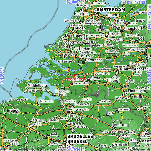 Topographic map of Noordhoek