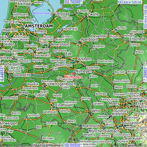 Topographic map of Nijmegen