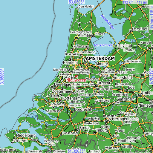 Topographic map of Nieuwveen