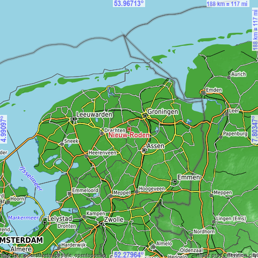 Topographic map of Nieuw-Roden