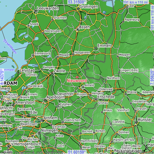 Topographic map of Nieuwoord