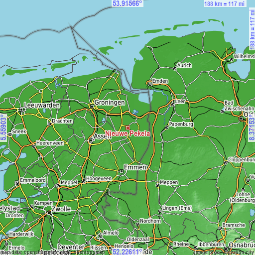 Topographic map of Nieuwe Pekela