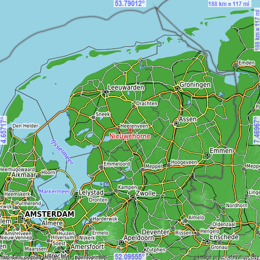 Topographic map of Nieuwehorne