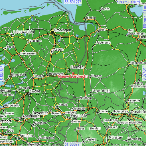Topographic map of Nieuw-Dordrecht