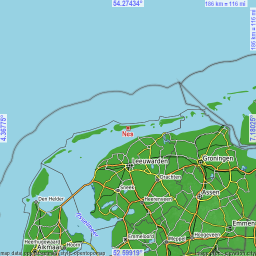 Topographic map of Nes