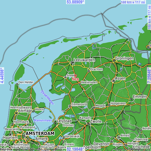 Topographic map of Nes