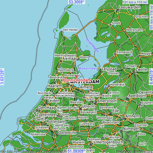 Topographic map of Monnickendam