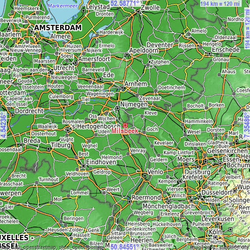 Topographic map of Milsbeek