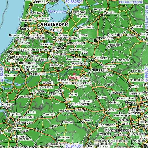 Topographic map of Megen