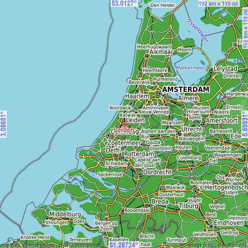 Topographic map of Leiden