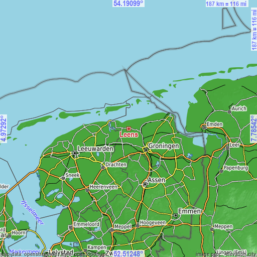 Topographic map of Leens