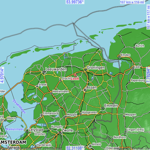 Topographic map of Leek