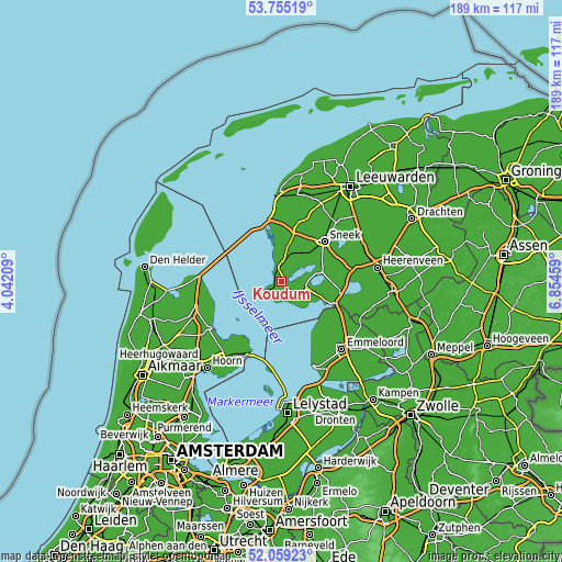 Topographic map of Koudum