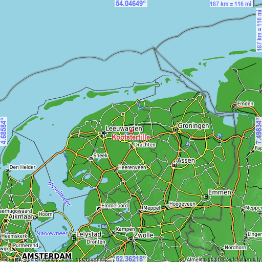 Topographic map of Kootstertille