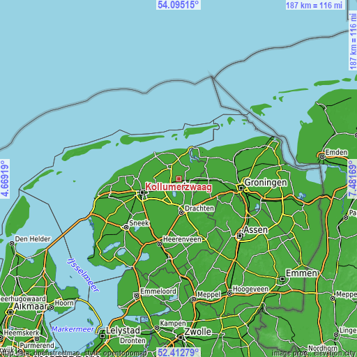 Topographic map of Kollumerzwaag