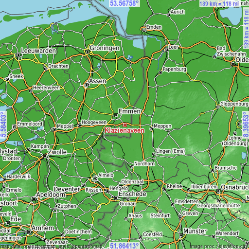 Topographic map of Klazienaveen