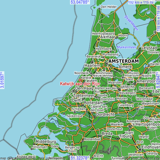 Topographic map of Katwijk aan den Rijn