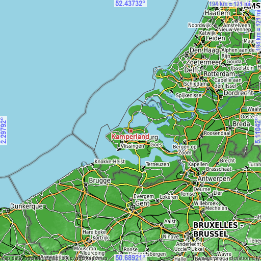 Topographic map of Kamperland