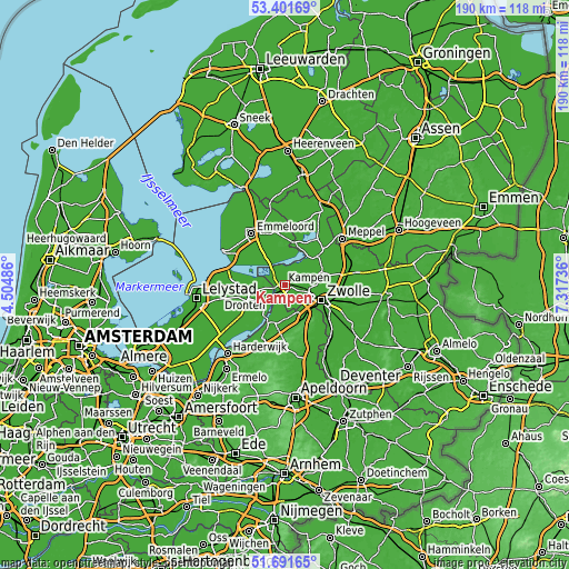 Topographic map of Kampen
