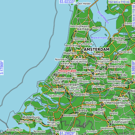 Topographic map of Hoogmade