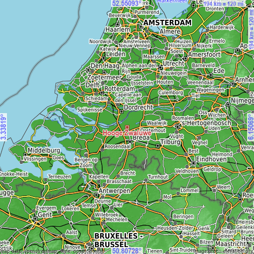 Topographic map of Hooge Zwaluwe