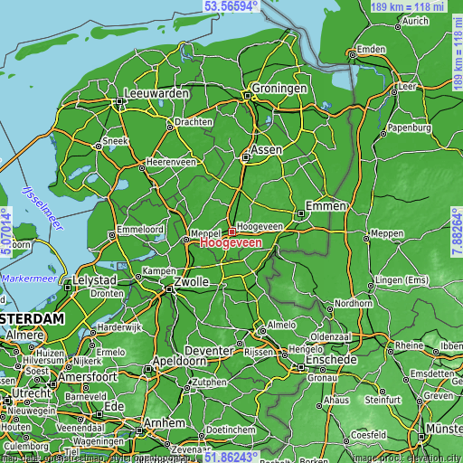 Topographic map of Hoogeveen