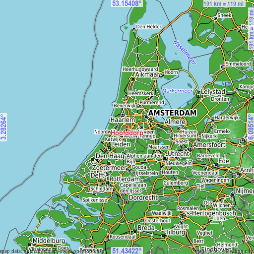 Topographic map of Hoofddorp