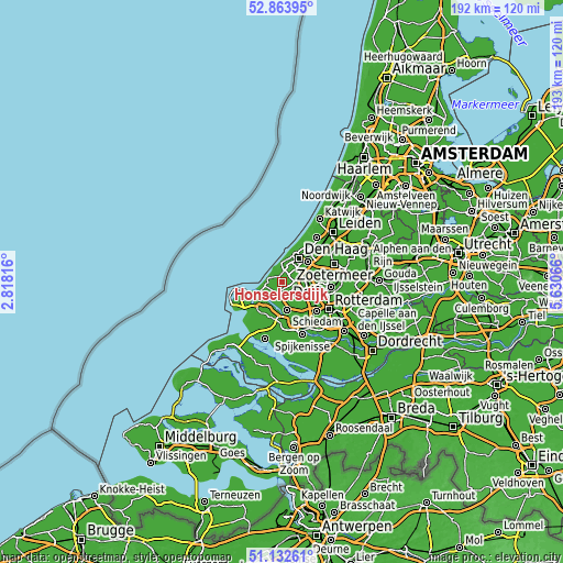 Topographic map of Honselersdijk