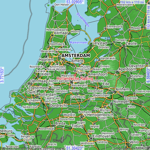 Topographic map of Hollandsche Rading