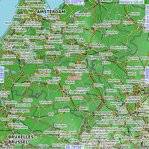 Topographic map of Hoeven