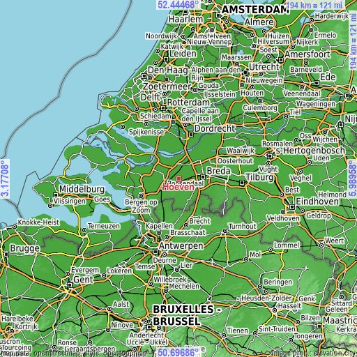 Topographic map of Hoeven