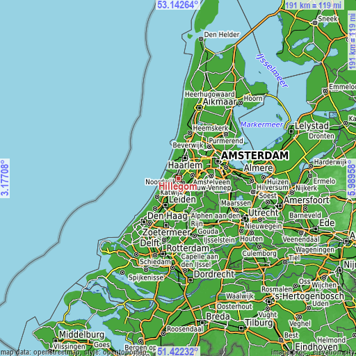 Topographic map of Hillegom