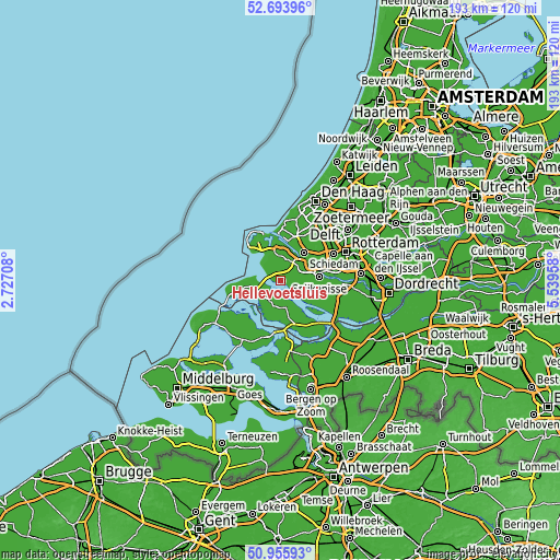 Topographic map of Hellevoetsluis