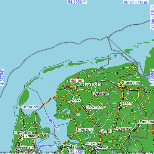 Topographic map of Hallum