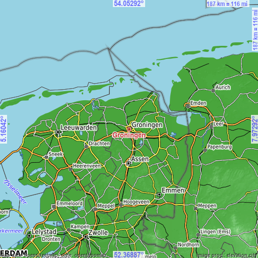 Topographic map of Groningen