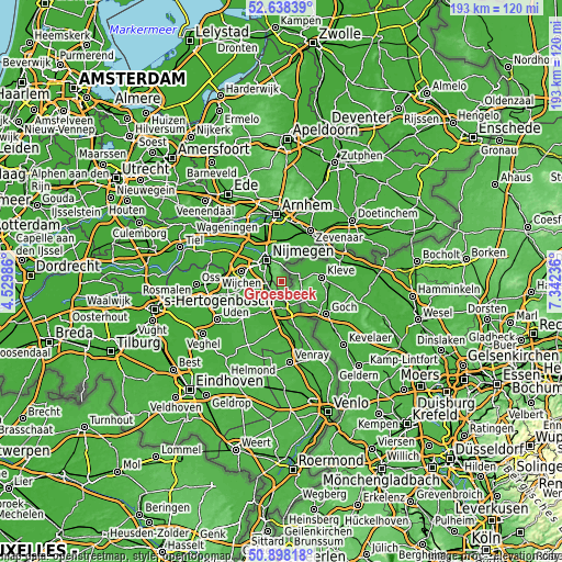 Topographic map of Groesbeek