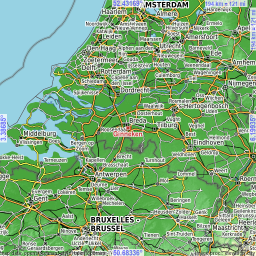 Topographic map of Ginneken