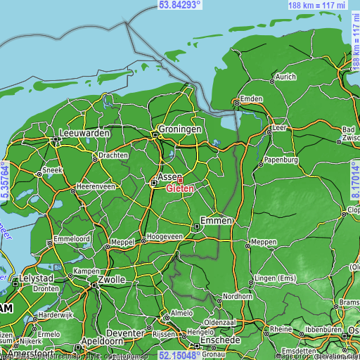Topographic map of Gieten