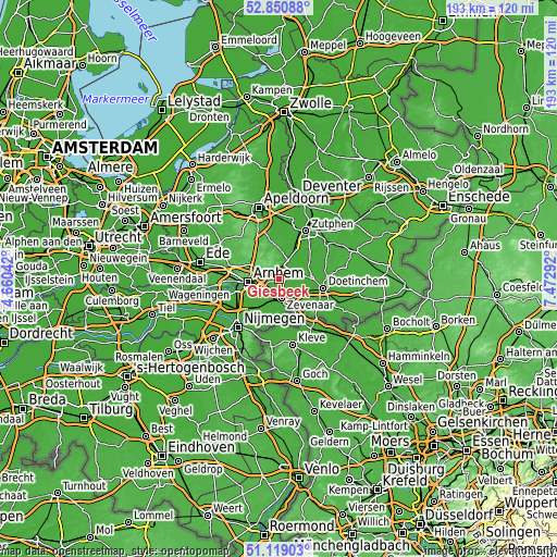 Topographic map of Giesbeek