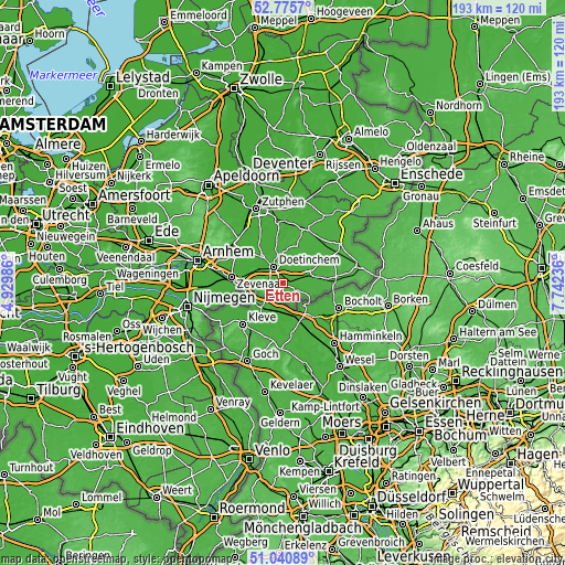 Topographic map of Etten